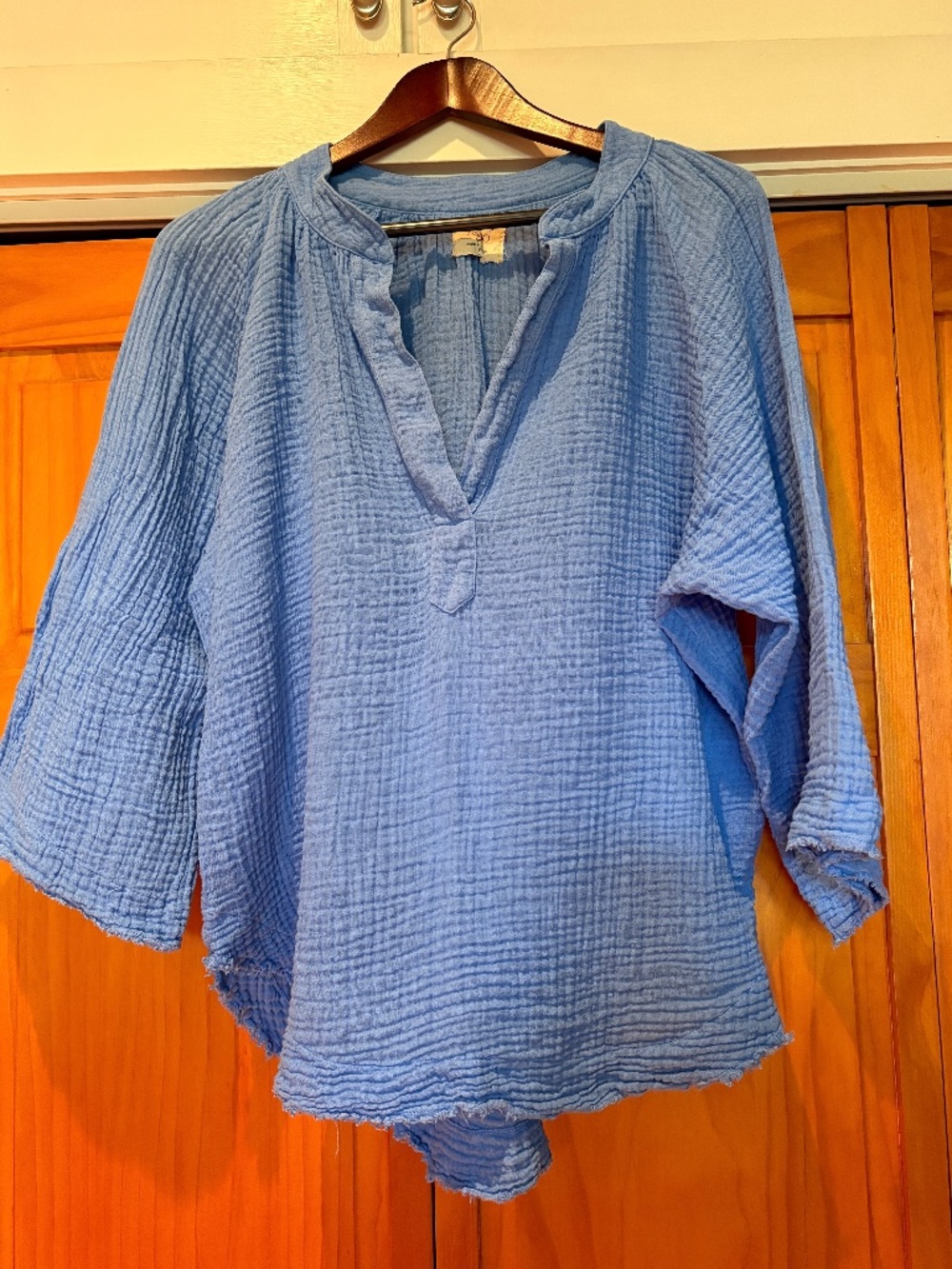 9 Seed Resort 100% Cotton Gauze Tunic Size Small Made in USA V-Neck 3/4 Sleeve